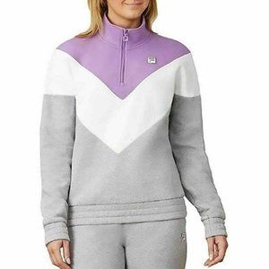 FILA Ladies' 1/4 Zip Pullover Long-Sleeve Sweater Grey/Lavender/White NWT